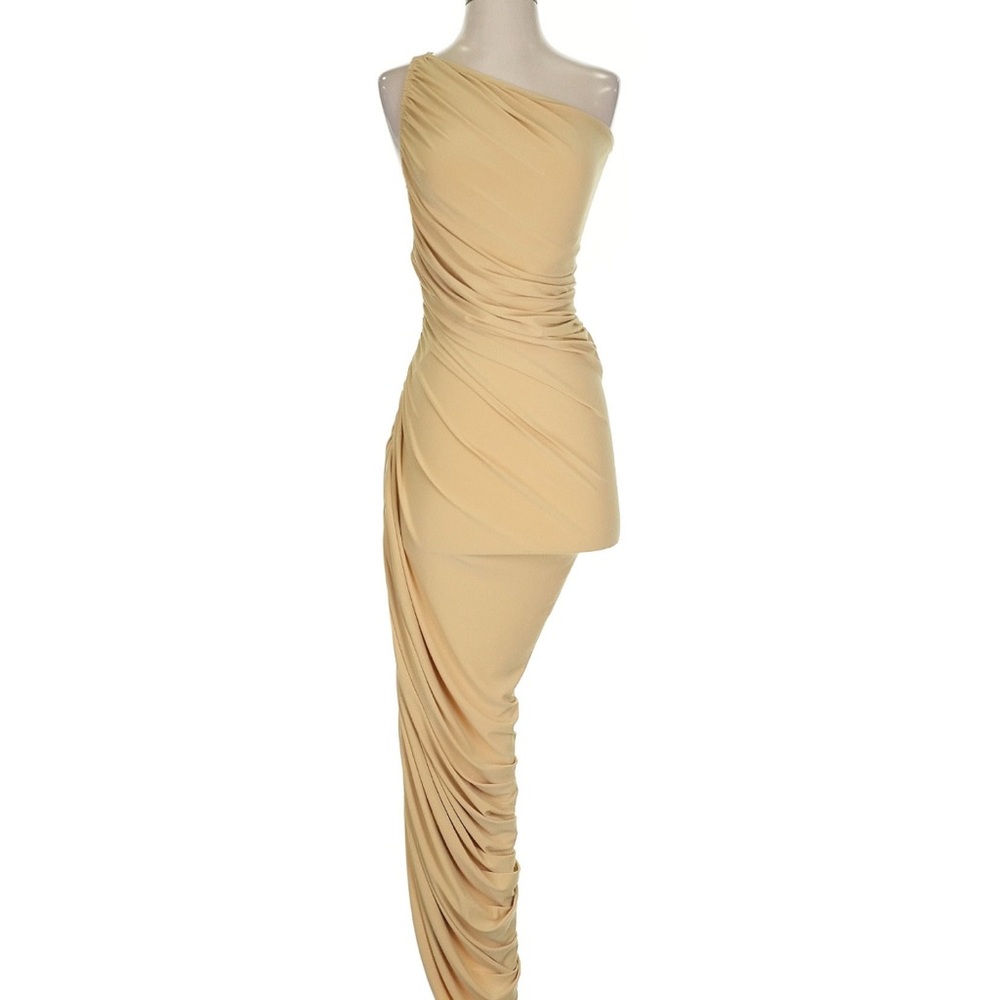 Norma Kamali Diana Gown Midi Blonde Nude Beige One Shoulder XS 34